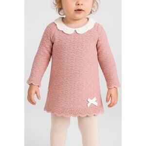 Cupcakes and Cashmere Baby Girl Pink Knit Sweater Dress 3-6M Scalloped Collar